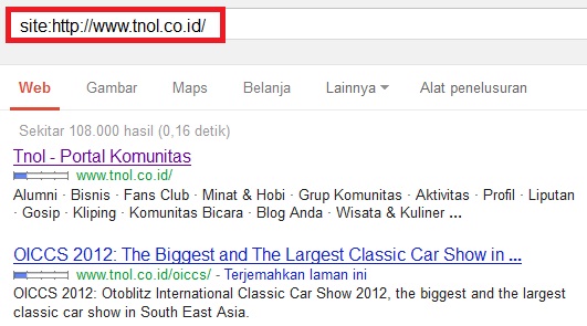 jumlah halaman terindeks dari website pesaing kita